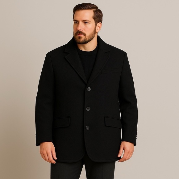 Strauss Men’s Insulated Wool Blend Black Winter Pea Coat Jacket - Picture 2 of 10